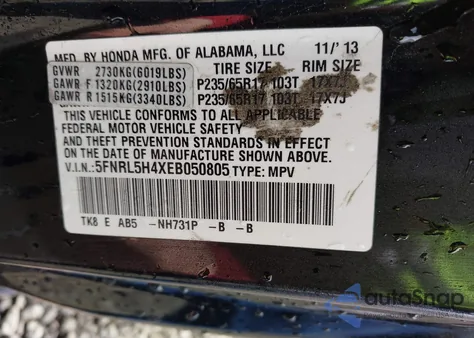 2014 Honda Odyssey Ex from USA, damaged, VIN 5FNRL5H4XEB050805